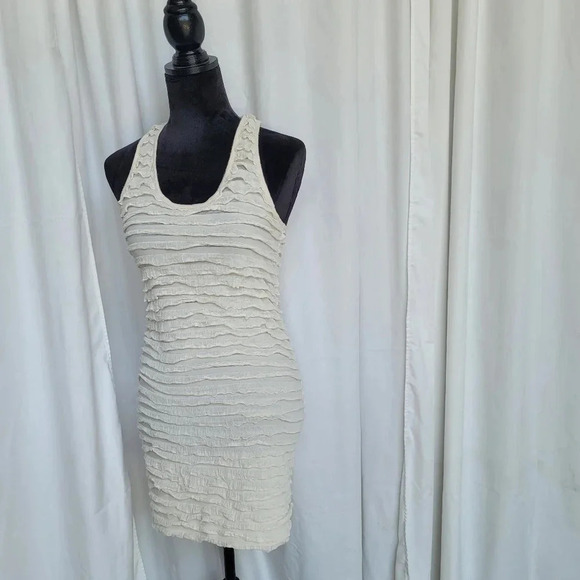 Audrey 3+1 Women’s Sleeveless Dress Racerback Layered Ivory Cream Stretch Mini S - Picture 8 of 9